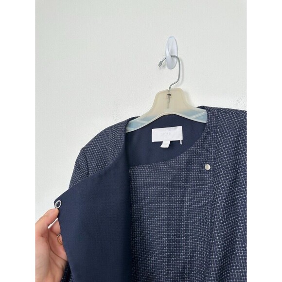 Boss Hugo Boss Women's Jutall Wool Jacket Snap Button Navy Blue Grid Size 14 - Picture 5 of 11